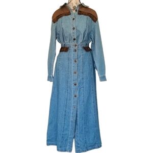 90s denim set embellished shirt & maxi button front skirt